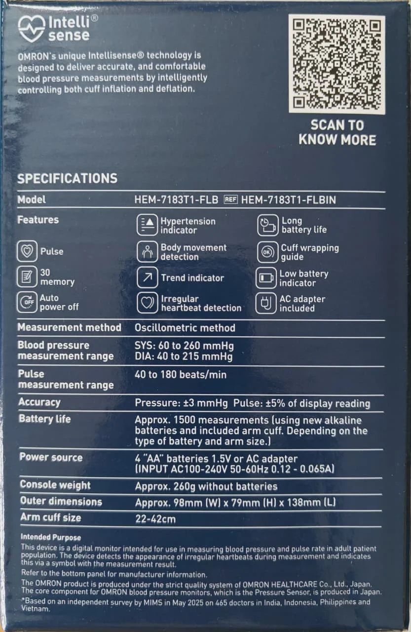 Omron HEM-7183T1-FLB BP Monitor with IntelliWrap Cuff and Bluetooth - 4