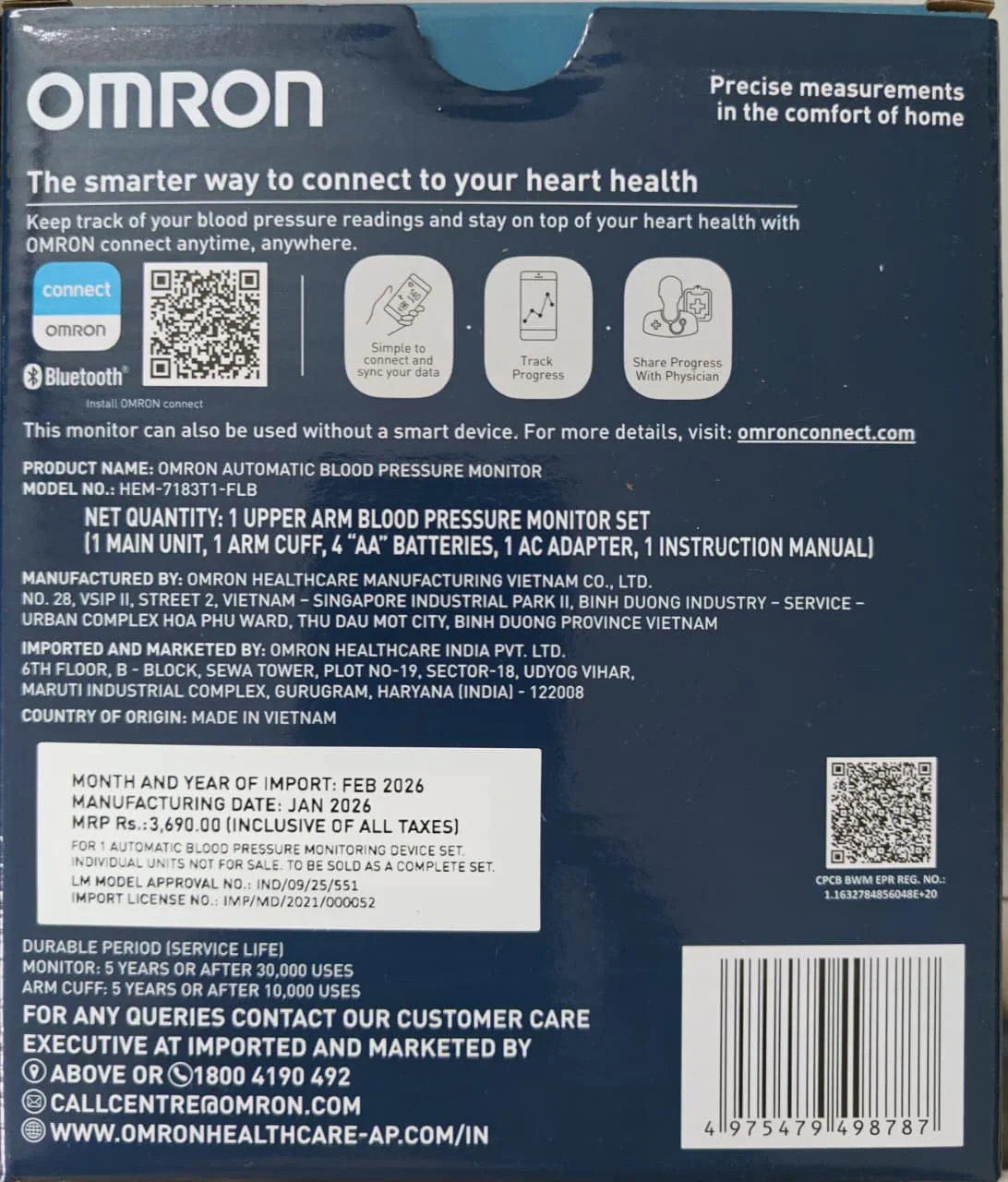 Omron HEM-7183T1-FLB BP Monitor with IntelliWrap Cuff and Bluetooth - 3