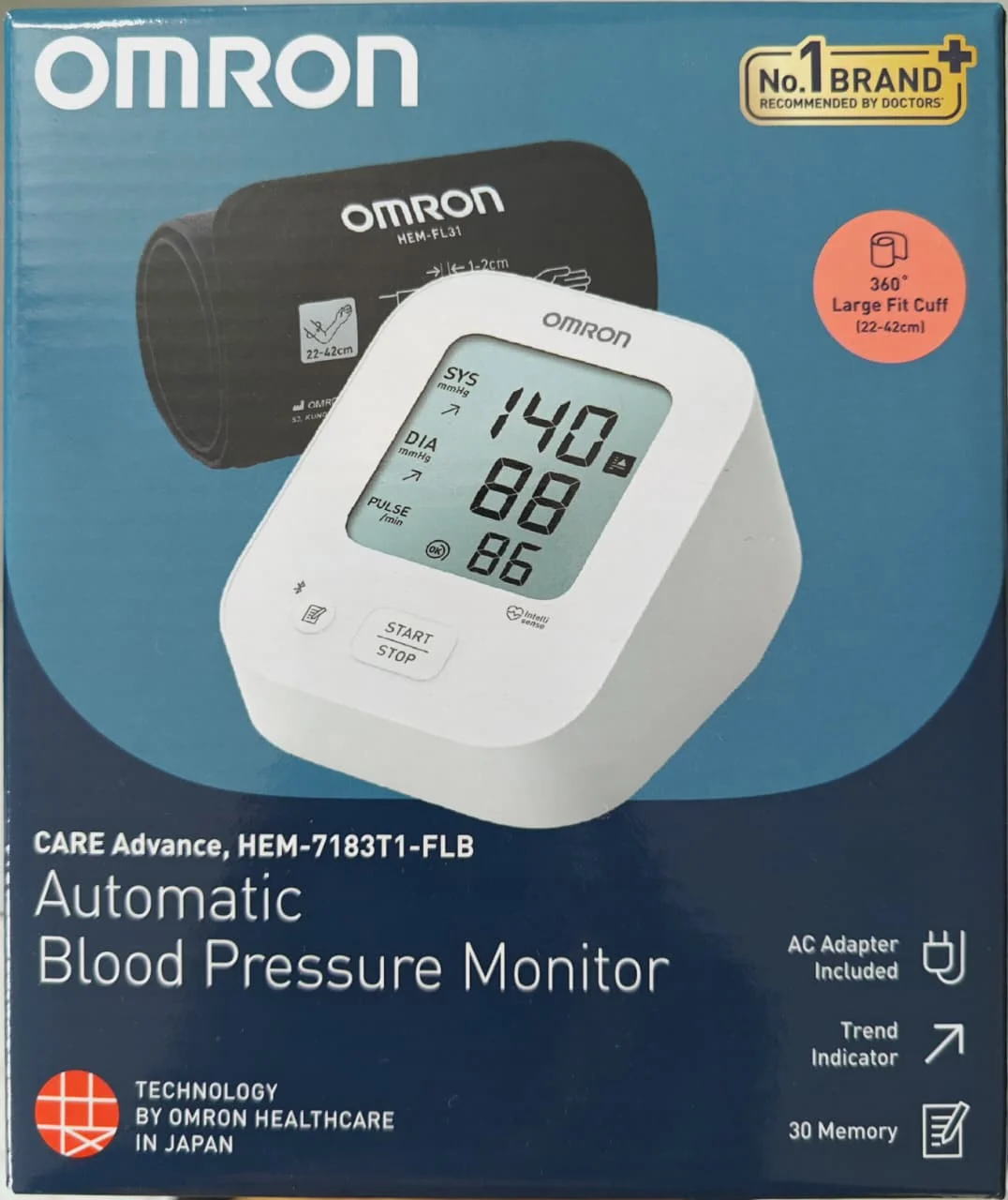 Omron HEM-7183T1-FLB BP Monitor with IntelliWrap Cuff and Bluetooth - 2